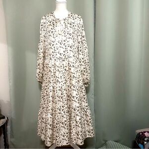 Lafayette 148 Lupe Leopard Midi Dress Womens Large Tan Brown Silk Long Sleeve